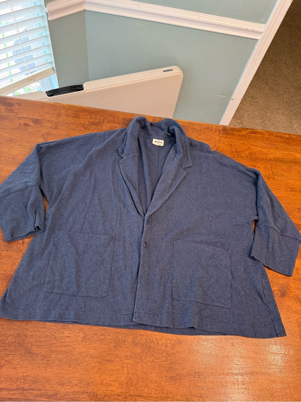 Pact Organic Cotton Airplane Relaxed Blazer Cardigan Jacket Blue XXL